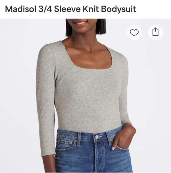 Kaileigh Tops - Kaileigh Estelle Square Neck Knit Long Sleeve Bodysuit Gray, Sz L